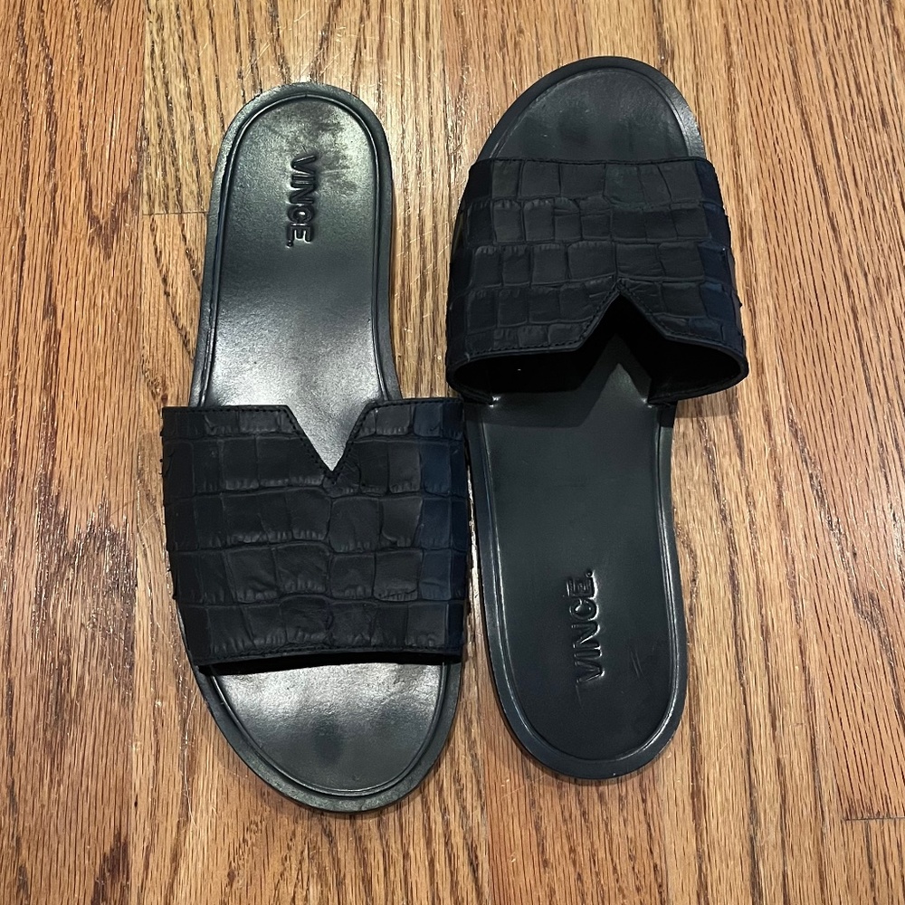 Vince Leather Slide Sandals